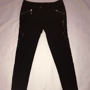 Black skinny pants with side lace detail